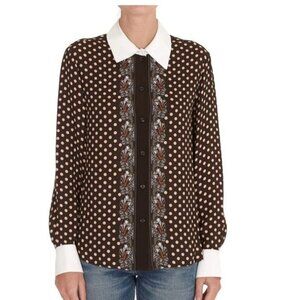 CHLOÉ Brown Polka-dot Printed Button Down Blouse In Multi Size S 36 Silk Accents